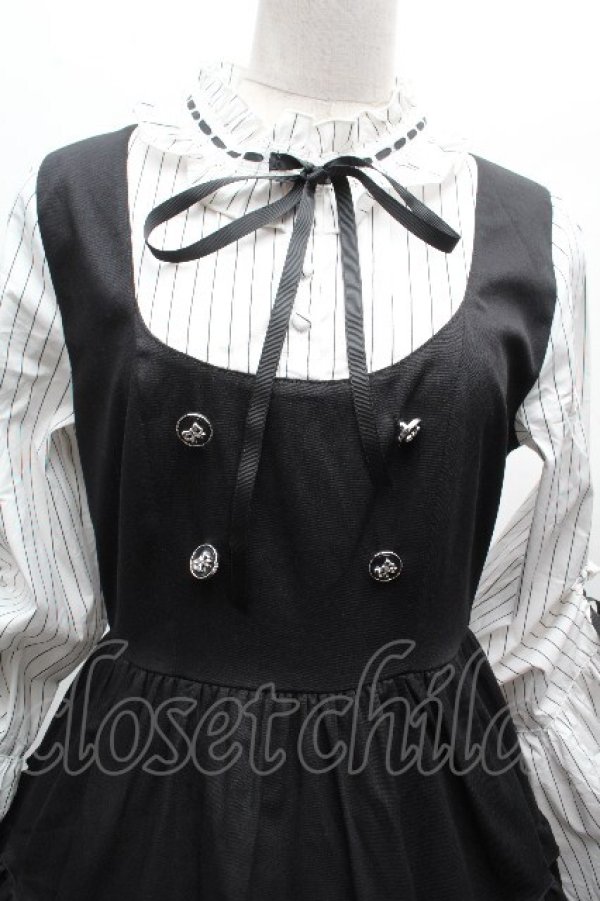 画像5: axes femme POETIQUE / 姫袖風ジャンパースカートドッキングワンピース  黒ｘ白 S-26-04-10-047-AX-OP-HR-ZS (5)