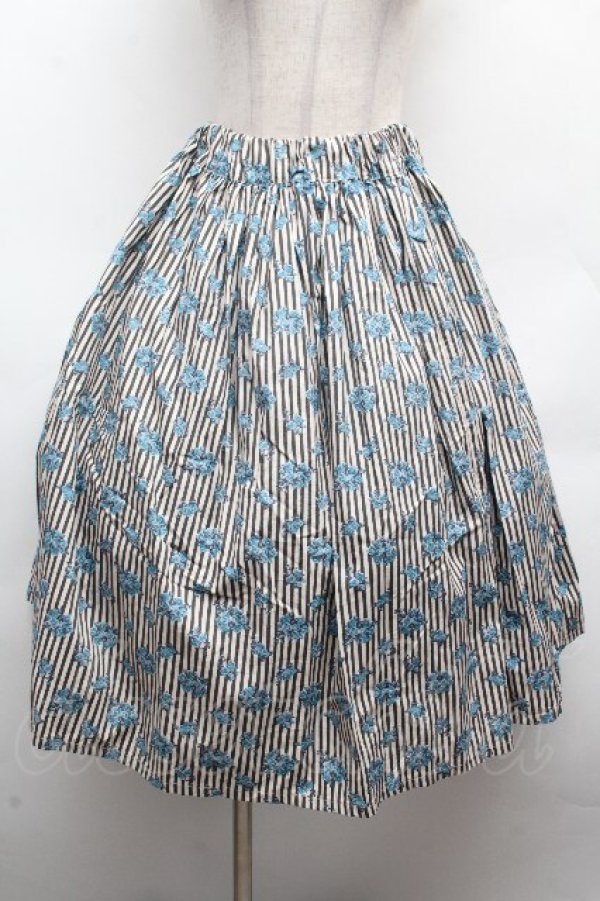 画像1: Physical Drop / ハンドメイドスカート【ストライプブーケ柄】  ブルー S-26-04-10-051-LO-SK-HR-ZS (1)