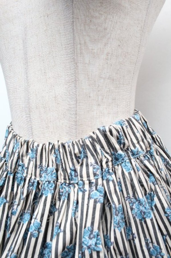画像2: Physical Drop / ハンドメイドスカート【ストライプブーケ柄】  ブルー S-26-04-10-051-LO-SK-HR-ZS (2)