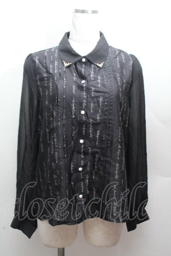 画像1: axes femme POETIQUE / メッセージサテンブラウス  黒 S-26-04-12-035-AX-BL-HR-ZS (1)