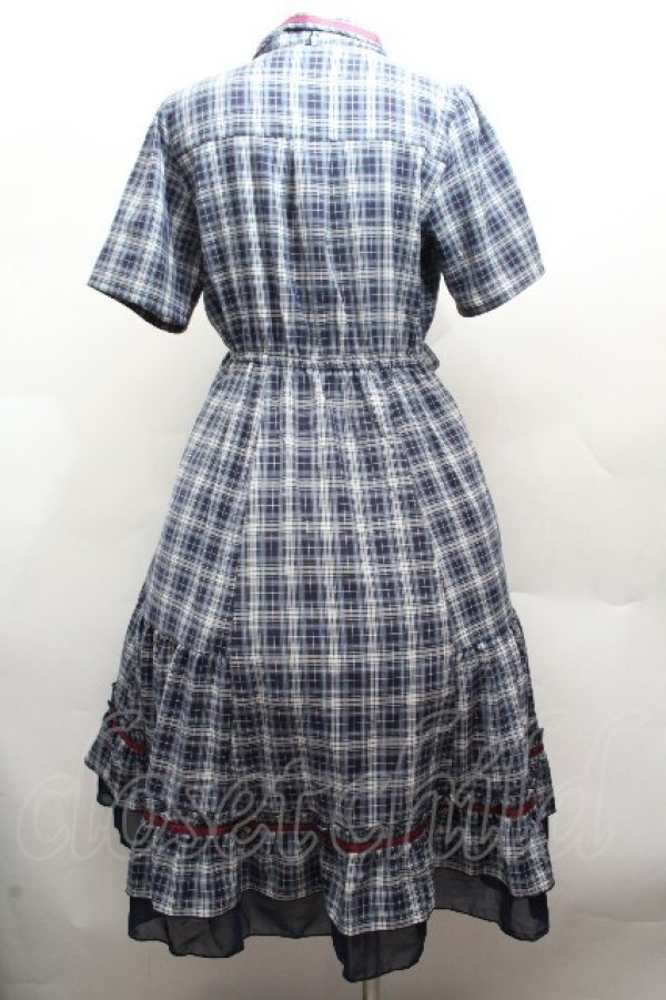 画像4: axes femme / リボンｘチェック柄ワンピース  ブルー S-26-04-12-038-AX-OP-HR-ZS (4)