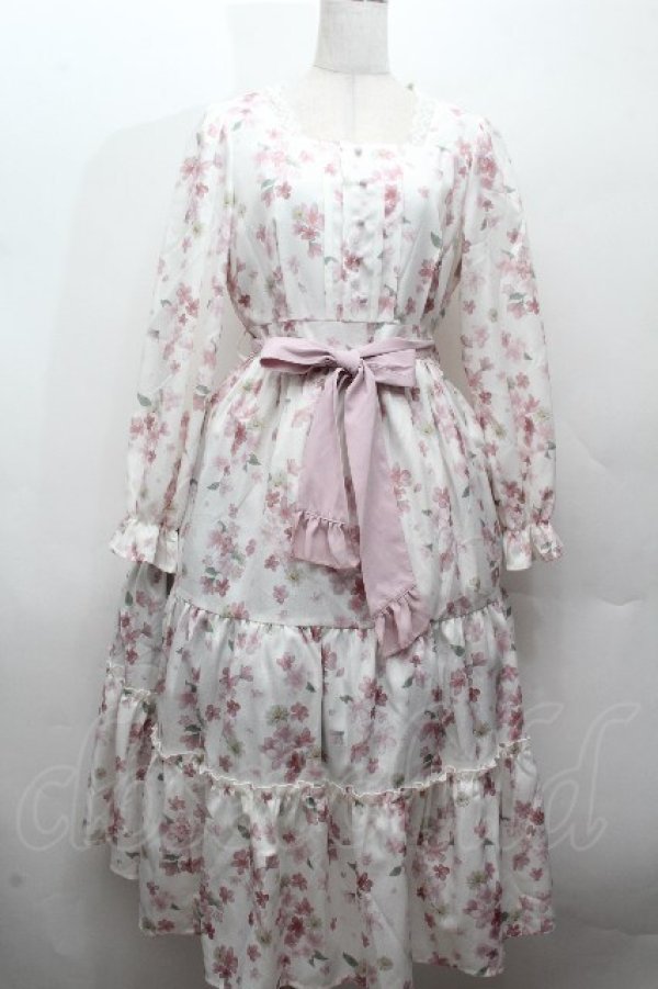 画像1: axes femme / 桜柄ティアードワンピース  オフ S-26-04-12-042-AX-OP-AS-ZS (1)