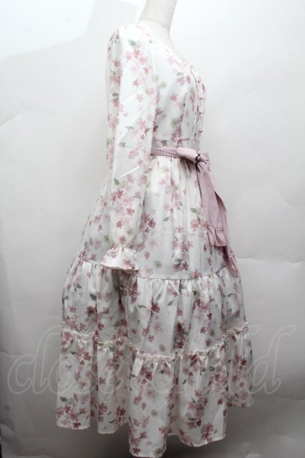 画像2: axes femme / 桜柄ティアードワンピース  オフ S-26-04-12-042-AX-OP-AS-ZS (2)