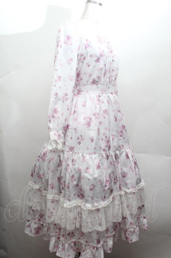 画像3: axes femme / 桜柄ティアードワンピース  オフ S-26-04-12-044-AX-OP-ET-ZS (3)