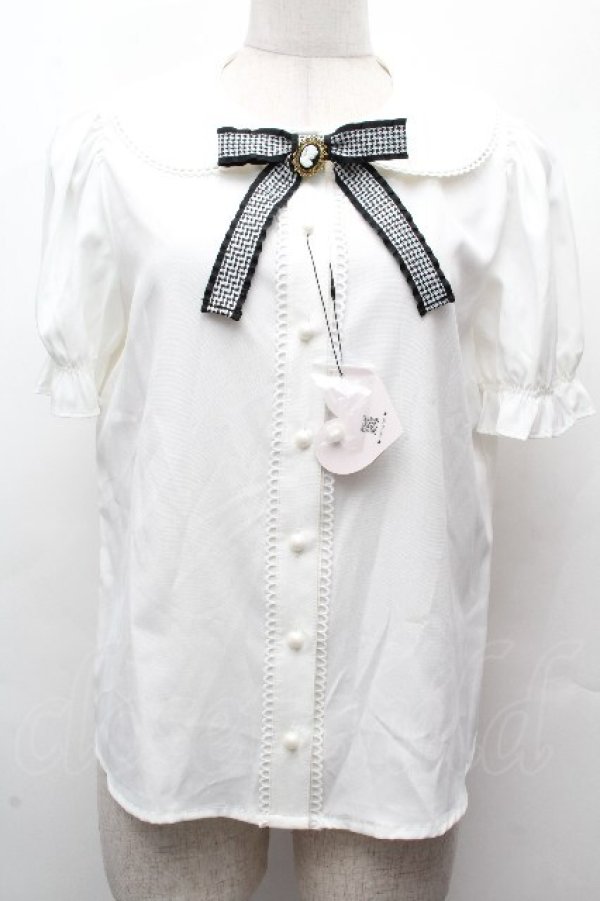 画像1: Ank Rouge / カメオリボンクラシカルブラウス  白 S-26-04-12-009-CA-BL-HR-ZS (1)