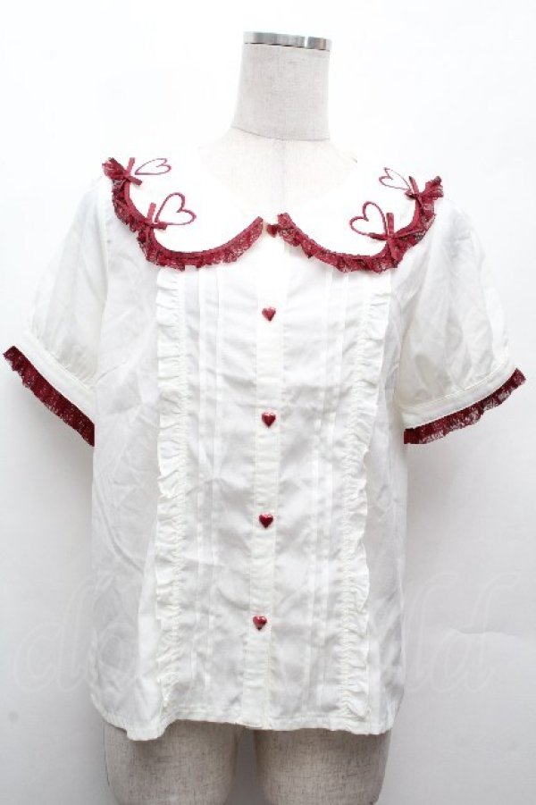 画像1: LIZ LISA / ハートスカラップリボンブラウス  白ｘ赤 S-26-04-12-010-LO-BL-HR-ZS (1)