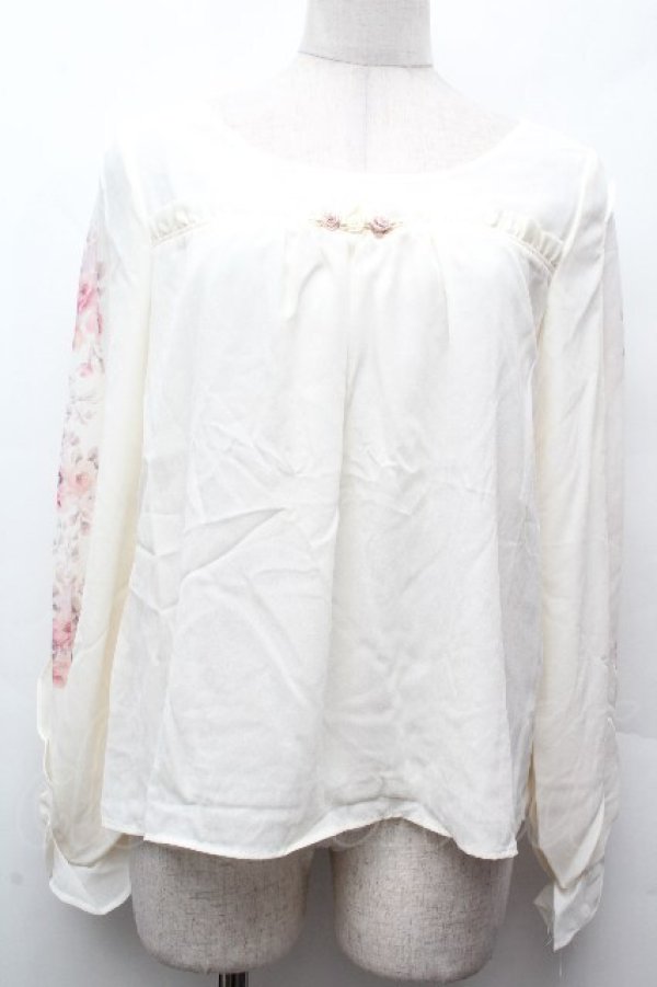 画像1: axes femme POETIQUE / 袖フラワーptシフォントップス  キナリ S-26-04-12-017-AX-TO-HR-ZS (1)