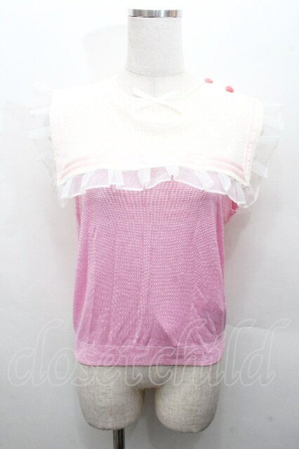 画像1: Swankiss / セーラー襟ノースリーブカットソー  ピンク S-26-04-12-023-CA-BL-HR-ZS (1)