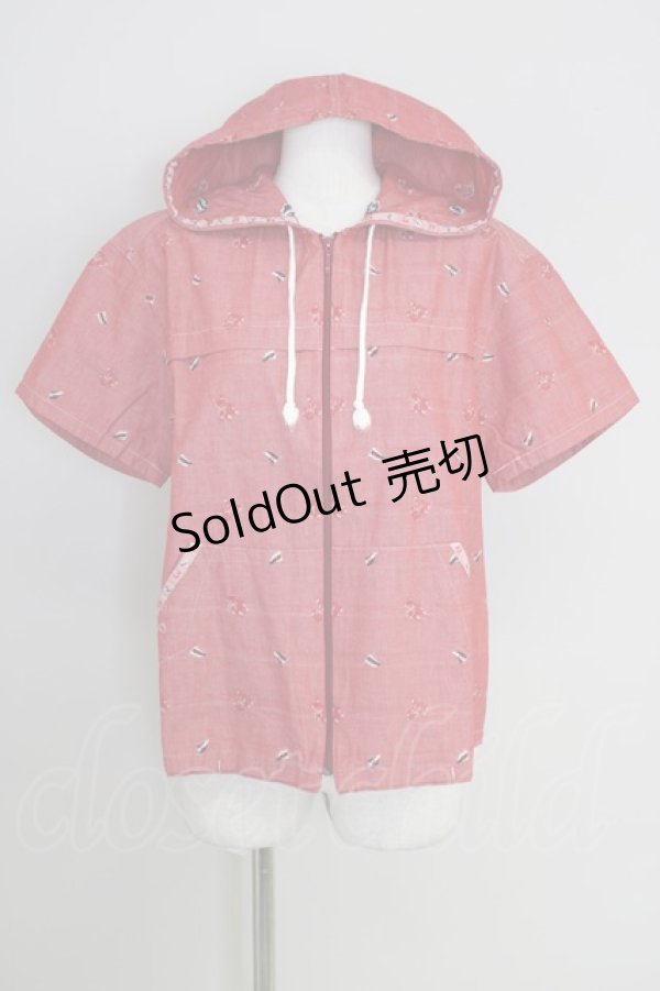 画像1: 【SALE】PINK HOUSE / くまさん&旗刺繍半袖フードブラウス T-23-10-08-029-LO-BL-HD-ZT117 (1)