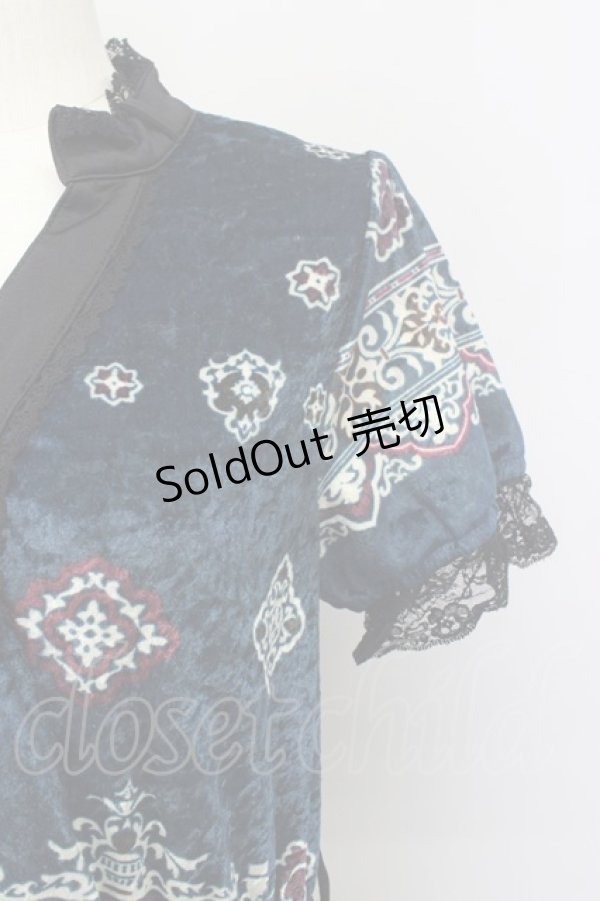 画像3: 【SALE】axes femme / ベロアキャリッジモチーフワンピース  ネイビー T-23-12-21-026-AX-OP-IG-ZT058 (3)