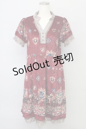 画像: 【SALE】axes femme / ベロアキャリッジモチーフワンピース  ワイン T-23-12-21-031-AX-OP-IG-ZT068