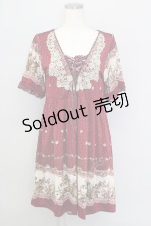 画像: axes femme / レースアップローズドットワンピース  ワイン T-23-12-21-032-AX-OP-IG-ZT068