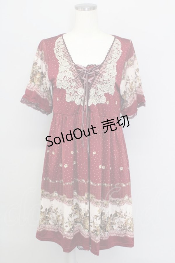 画像1: axes femme / レースアップローズドットワンピース  ワイン T-23-12-21-032-AX-OP-IG-ZT068 (1)
