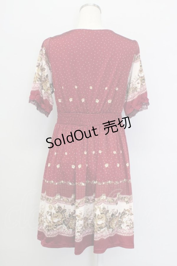 画像2: axes femme / レースアップローズドットワンピース  ワイン T-23-12-21-032-AX-OP-IG-ZT068 (2)