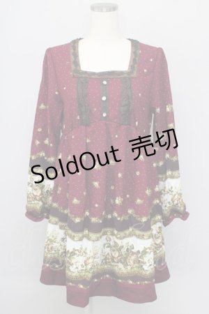 画像: 【SALE】axes femme / ローズドットスクエアネックワンピース  ワイン T-23-12-21-033-AX-OP-IG-ZT068