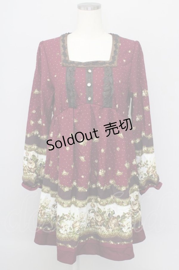 画像1: 【SALE】axes femme / ローズドットスクエアネックワンピース  ワイン T-23-12-21-033-AX-OP-IG-ZT068 (1)