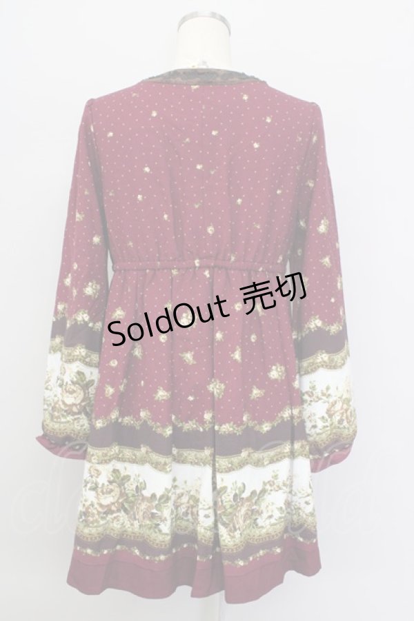 画像2: 【SALE】axes femme / ローズドットスクエアネックワンピース  ワイン T-23-12-21-033-AX-OP-IG-ZT068 (2)