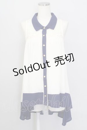 画像: 【SALE】axes femme / ノースリーブフィッシュテールブラウス  アイボリー×ネイビー T-23-12-23-006-AX-TO-IG-ZT103