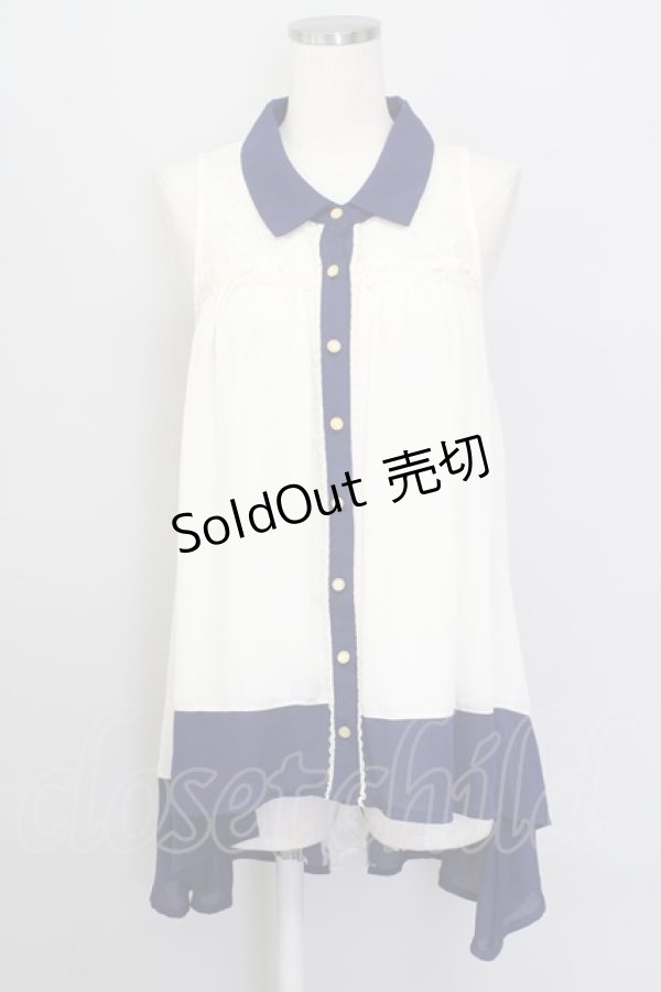 画像1: 【SALE】axes femme / ノースリーブフィッシュテールブラウス  アイボリー×ネイビー T-23-12-23-006-AX-TO-IG-ZT103 (1)