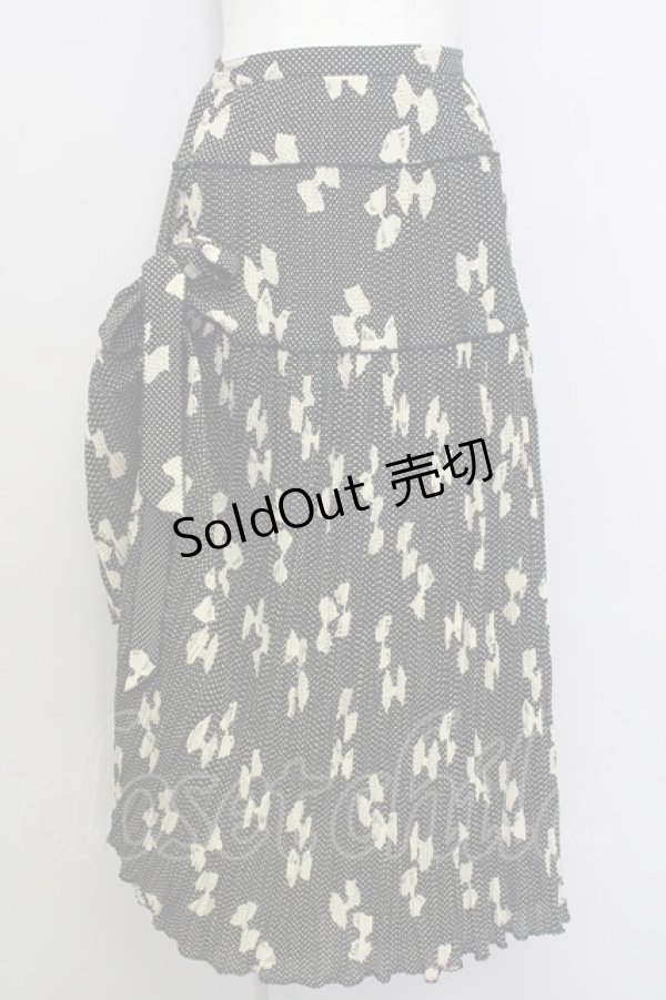 画像1: KANEKO ISAO / リボンドットシルエットプリーツスカート  黒Ｘアイボリー T-24-01-16-032-EL-SK-HD-ZT401 (1)