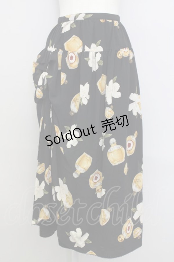 画像1: 【SALE】KANEKO ISAO / クチナシ&香水瓶柄スカート  黒Ｘブラウン T-24-01-16-035-EL-SK-HD-ZT402 (1)