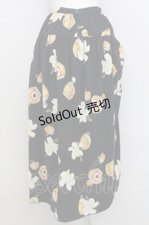 画像2: 【SALE】KANEKO ISAO / クチナシ&香水瓶柄スカート  黒Ｘブラウン T-24-01-16-035-EL-SK-HD-ZT402 (2)