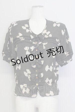 画像: KANEKO ISAO / シルエットリボンドット半袖ブラウス  黒Ｘアイボリー T-24-01-16-006-EL-BL-HD-ZT372