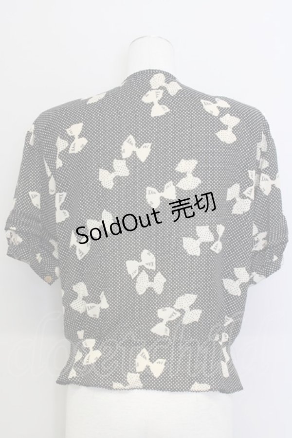 画像2: KANEKO ISAO / シルエットリボンドット半袖ブラウス  黒Ｘアイボリー T-24-01-16-006-EL-BL-HD-ZT372 (2)