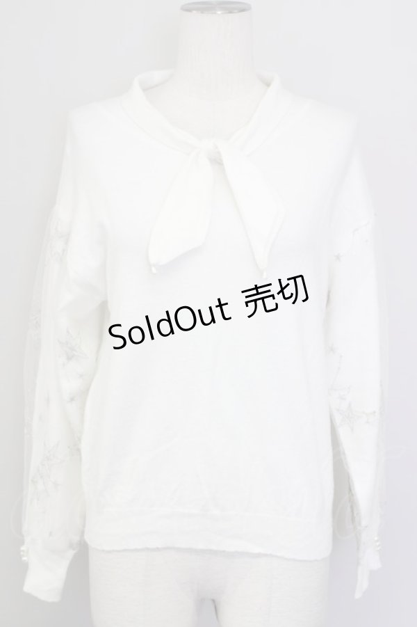 画像1: 【SALE】axes femme / お星さまチュール袖ニット  シロ T-24-01-17-003-AX-TO-IG-ZT126 (1)