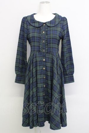 画像: Favorite /  英国のお嬢さんが着ているクラシックチェックふんわりフレアスカートが綺麗なミディアム丈ワンピース M-L グリーン T-24-01-19-013-LO-OP-IG-ZT391