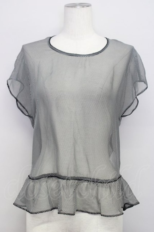 画像6: KANEKO ISAO / ボーダーシフォンブラウス  黒Ｘ白 T-24-01-21-003-EL-BL-HD-ZT022 (6)