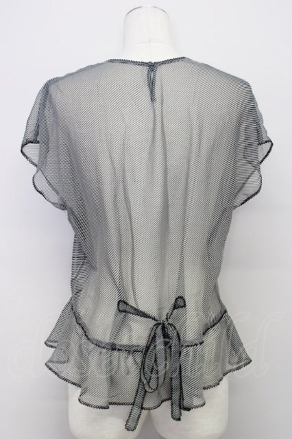 画像7: KANEKO ISAO / ボーダーシフォンブラウス  黒Ｘ白 T-24-01-21-003-EL-BL-HD-ZT022 (7)