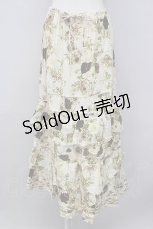 画像: 【SALE】KANEKO ISAO / ローズブーケ3段フリルスカート  アイボリーＸブラウン T-24-01-21-046-EL-SK-HD-ZT053