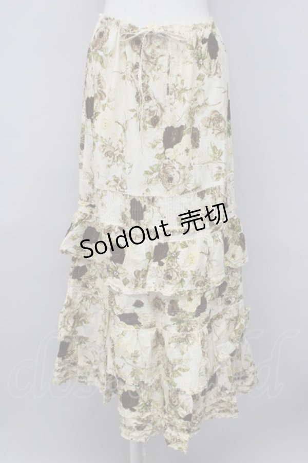 画像1: 【SALE】KANEKO ISAO / ローズブーケ3段フリルスカート  アイボリーＸブラウン T-24-01-21-046-EL-SK-HD-ZT053 (1)