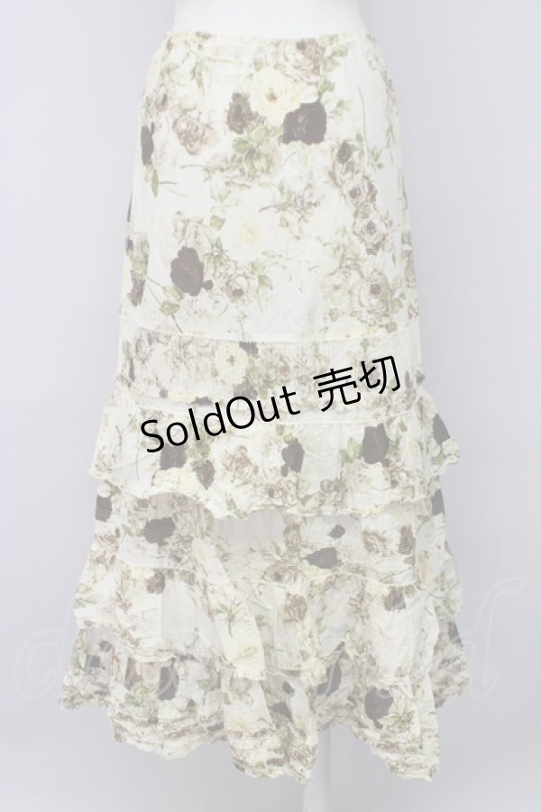 画像2: 【SALE】KANEKO ISAO / ローズブーケ3段フリルスカート  アイボリーＸブラウン T-24-01-21-046-EL-SK-HD-ZT053 (2)