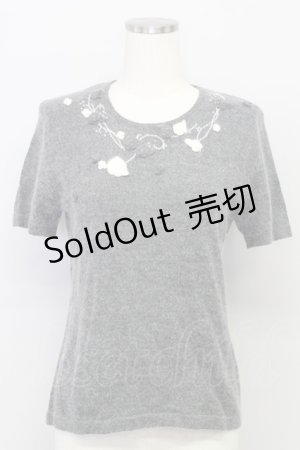 画像: INGEBORG / カメリアニット半袖トップス  グレー T-24-02-04-013-LO-TO-HD-ZT251