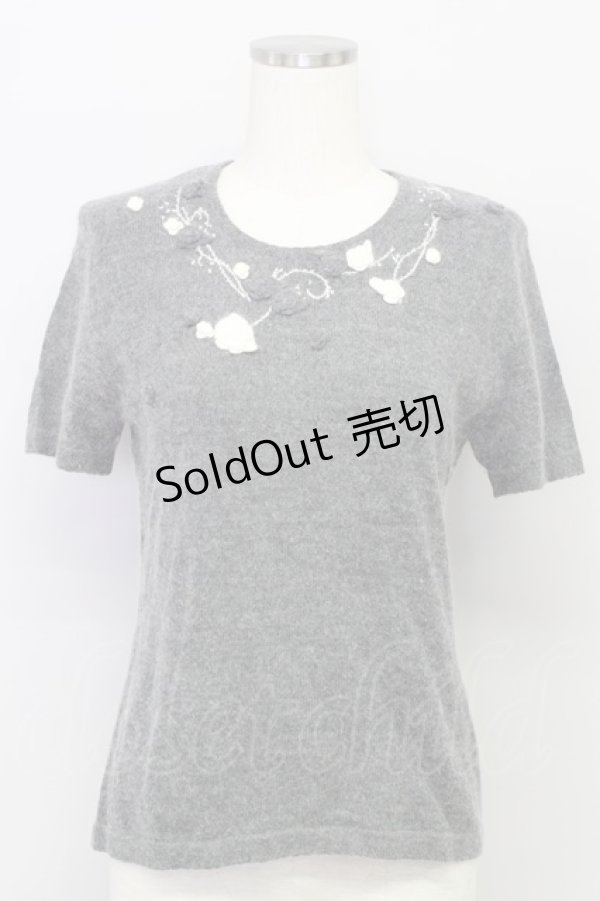 画像1: INGEBORG / カメリアニット半袖トップス  グレー T-24-02-04-013-LO-TO-HD-ZT251 (1)