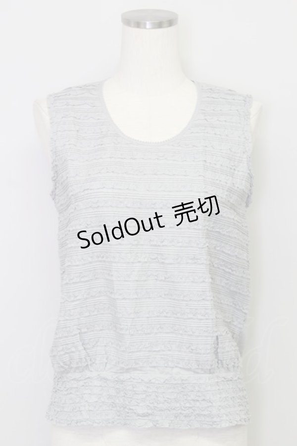 画像1: 【SALE】KANEKO ISAO / ピコフリルノースリーブブラウス  グレー T-24-02-04-018-EL-BL-HD-ZT254 (1)