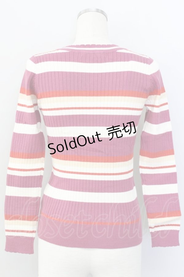 画像2: F i.n.t / マルチボーダーVネックニットプルオーバー  紫XオレンジXベージュ T-24-02-10-019-CA-TO-HD-ZT366 (2)