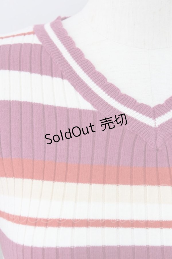 画像3: F i.n.t / マルチボーダーVネックニットプルオーバー  紫XオレンジXベージュ T-24-02-10-019-CA-TO-HD-ZT366 (3)