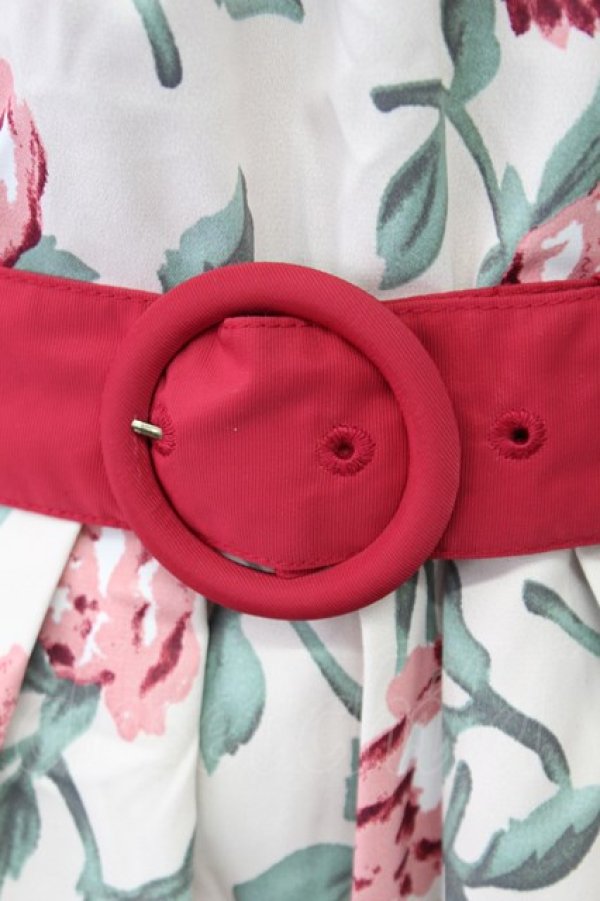 画像4: an another angelus / フラワープリント丸バックルベルトノースリーブワンピース  アイボリーＸピンク T-24-02-11-020-CA-OP-HD-ZT068 (4)