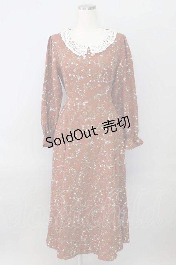 画像1: an another angelus / レース衿花柄ロングワンピース  ブラウン T-24-02-11-027-CA-OP-HD-ZT085 (1)