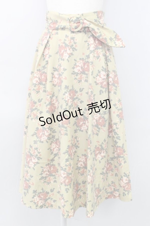 画像1: an another angelus / ローズ柄サッシュベルト付きスカート  黄緑 T-24-02-14-055-CA-SK-HD-ZT147 (1)