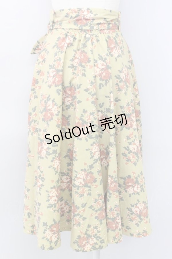 画像2: an another angelus / ローズ柄サッシュベルト付きスカート  黄緑 T-24-02-14-055-CA-SK-HD-ZT147 (2)