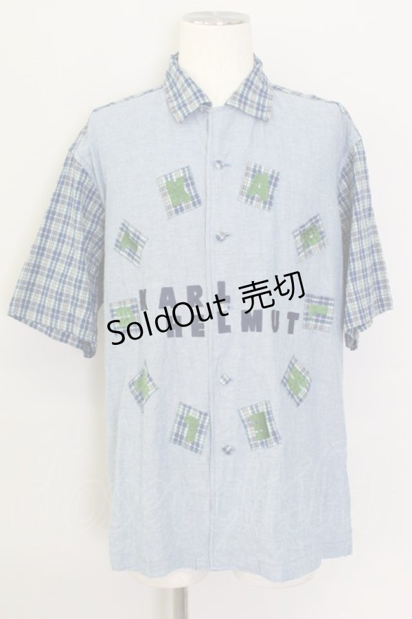 画像1: Karl Helmut / チェック切り替えロゴワッペン半袖シャツ  青チェック T-24-02-18-016-EL-BL-HD-ZT361 (1)