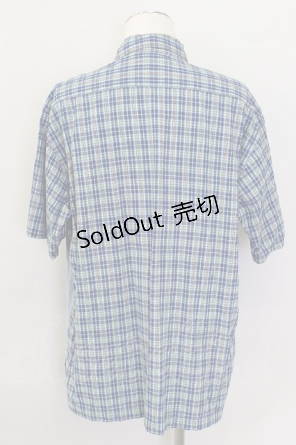 画像2: Karl Helmut / チェック切り替えロゴワッペン半袖シャツ  青チェック T-24-02-18-016-EL-BL-HD-ZT361 (2)