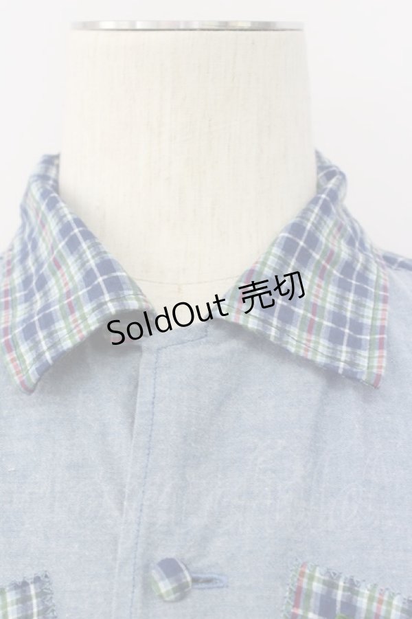 画像3: Karl Helmut / チェック切り替えロゴワッペン半袖シャツ  青チェック T-24-02-18-016-EL-BL-HD-ZT361 (3)