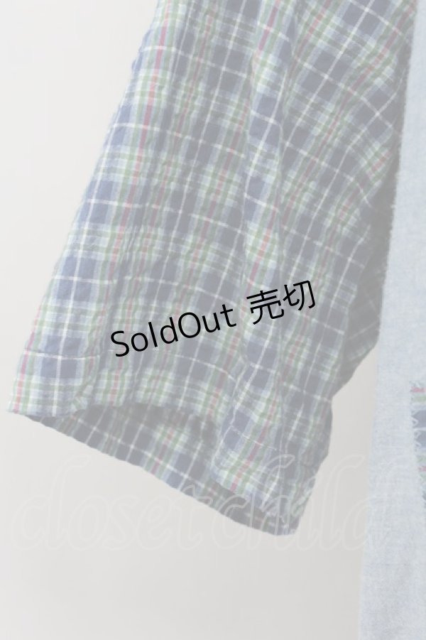 画像5: Karl Helmut / チェック切り替えロゴワッペン半袖シャツ  青チェック T-24-02-18-016-EL-BL-HD-ZT361 (5)