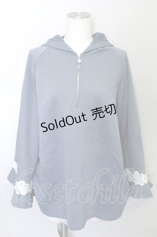 画像1: axes femme / レースデザインパーカー  ブルー T-24-03-04-014-AX-TO-AS-ZT153 (1)