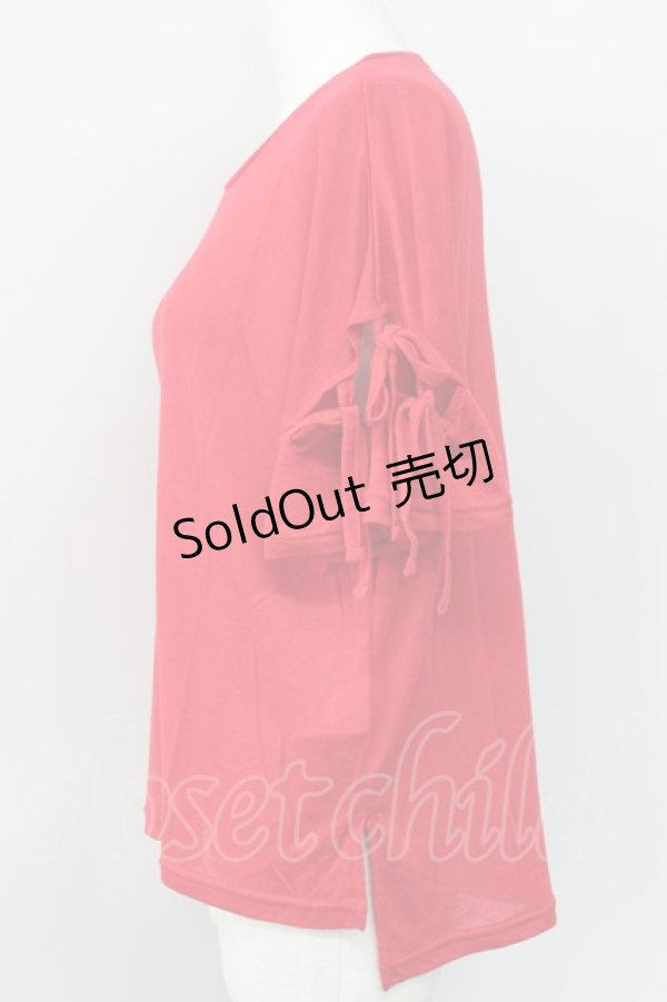 画像3: E hyphen world gallery PEACE / レースアップスリーブプルオーバー  アカ T-24-03-19-018-LO-TO-IG-ZT413 (3)